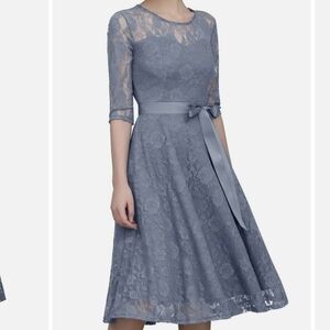 Dressystar Women's Floral LaceDress Short Bridesmaid Dresses with Sheer Neckline